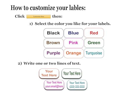 75 Personalized Waterproof Name Labels. Press and Stick Multi use Custom Name Labels. Customized 2 Lines of Text and Color. ID Identification Name Stickers with Permanent Self Adhesive. - color: 75 Medium Labels - White Background