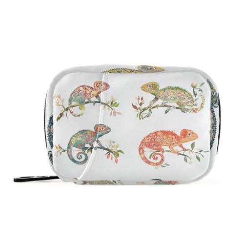 Funny Chameleon Reptile White Pill Bags for Travel Reusable with Detachable Compartments Portable Pill Organizer 2 Times a Day for Purse