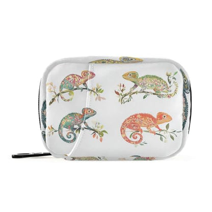 Funny Chameleon Reptile White Pill Bags for Travel Reusable with Detachable Compartments Portable Pill Organizer 2 Times a Day for Purse