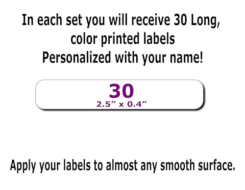 30 Long Personalized Waterproof Name Labels. Press and Stick Multi use Custom Name Labels. Customized Your Text and Color. ID Identification Name Stickers with Permanent Self Adhesive. - color: 30 Long Labels - White Background