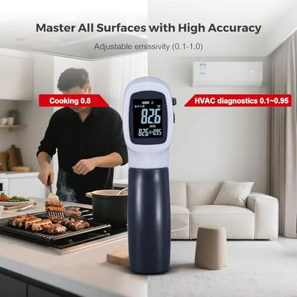 Temperature Gun for Meat,Automotive Infrared Thermometer Gun with Ring Laser DS12:1,Digital Thermal Gun with Adjustable Emissivity&High/Low Alarm,-58~1400℉IR Temp Gun for Engine,Brakes&HVAC - color: Gray