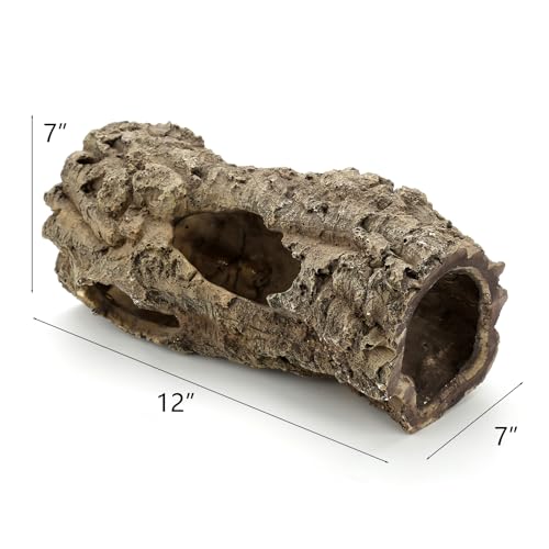 Large Reptile Hides Cave, Aquarium Decor Tree Trunk Fish Tank Decorations | 12’’ Large Fish Tank Decor, Bark Texture, Resin Ornament for Reptile Fish Tank 10+ Gal, Hideout for Fish Lizard Leopard Gecko