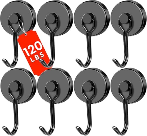 DIYMAG Magnetic Hooks,120LBS Heavy Duty 8 Pack 2026 Cruise Ship Essentials | Strong Magnets hook for Hanging Refrigerator Home Kitchen Office Grills Classroom - color: Black, size: 1.26in