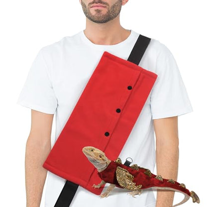 Bearded Dragon Leash and Harness Set, Beardie Carrier, Lizard Adjustable Harness with Leather Wings and Sling Bag, Reptile Small Pet Backpack Batwing Accessories (Red) - color: Red