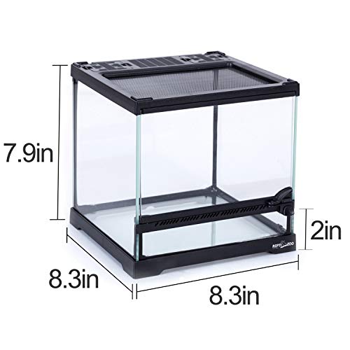REPTIZOO Mini Reptile Glass Terrarium Tank 8"x8"x8", Front Opening Door Full View Visually Appealing Mini Reptile or Amphibians Glass Habitat - size: 8"x8"x8"