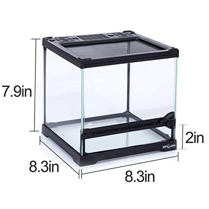 REPTIZOO Mini Reptile Glass Terrarium Tank 8"x8"x8", Front Opening Door Full View Visually Appealing Mini Reptile or Amphibians Glass Habitat - size: 8"x8"x8"
