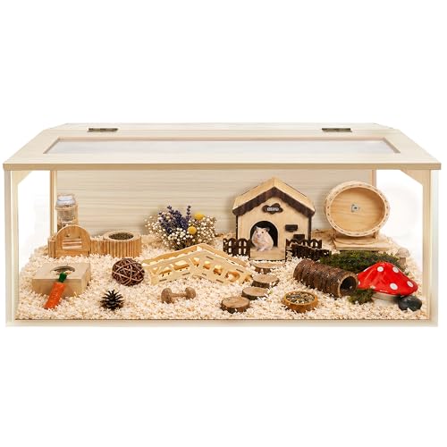 PROLEE Hamster Cage with Chewproof Wood Top, Guinea Pig Cages, Hamster Habitat with Clear Acrylic Sheets Solid Built, Small Animal Cage (Oak, 48X19.5X19.5 inch) - color: Oak, size: 48.0"L x 19.5"W x 19.5"H