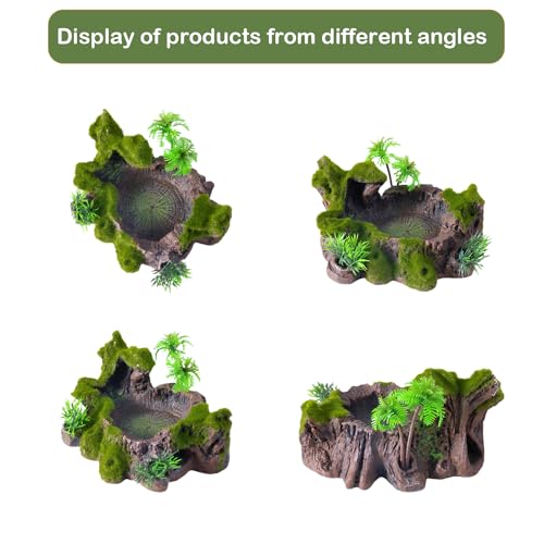 QIRMIZI Reptile Decor, Plastic Reptile Platform with Artificial Plants - Basking Habitat Decor for Lizard, Turtle, Frog, Snake