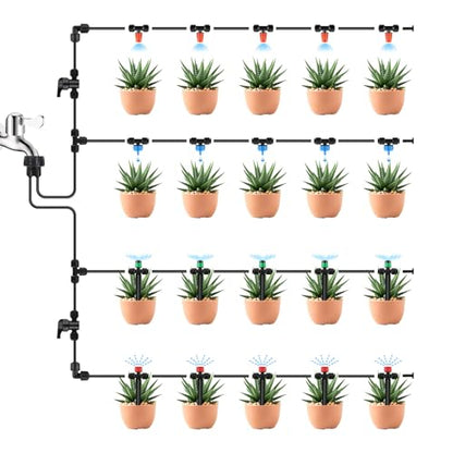 Kalolary 30Pcs Push-to-Fit Drip Irrigation Emitters for 1/4" Tubing | Adjustable 360 Degree Vortex Drip Emitters,Irrigation Dripper Sprinklers with 6PCS Plugs for Garden Irrigation System(Green) - size: 1/4” Push-to-Connect Tee- Vortex- 30P Green