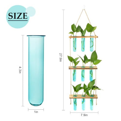 XXXFLOWER Wall Hanging Propagation Station with Wooden Stand Blue | 9 Test Tubes Vases Terrarium Kit, Hanging Planters for Indoor Plants, Wall Decor for Living Room Office - size: Blue-9 Tube Vase