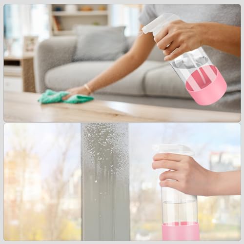 Worldgsb 2 Pack Glass Spray Bottles with Silicone Sleeve, 16 oz Empty Refillable Containers with Adjustable Spray Nozzles, Spray Bottles for Hair, Cleaning Solutions and Plants Pink - color: Pink
