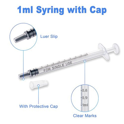 12pack 1ml Syringes Without Needle Plastic for Liquid, Measuring, Ink Refilling, Oil, Liquids Glue Applicator, With Cap - style: 1ML