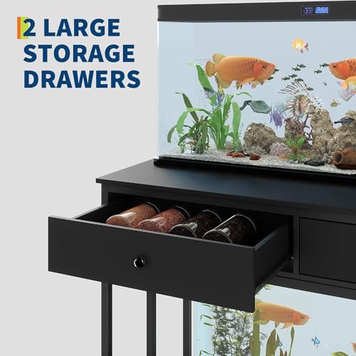 GarveeHome 40-50 Gallon Aquarium Stand with Power Outlet & 2 Drawers, Dual Metal Fish Tank Stand Adjustable Height Feet, 660 Lbs Capacity, for Reptile Terrariums Black - color: Black