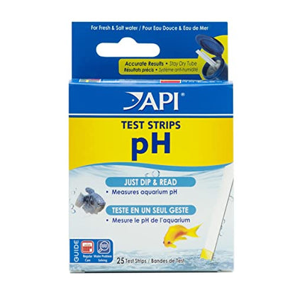 API TEST STRIPS,For Variety of Water Parameters,Monitor aquarium water quality and help prevent invisible water problems that can be harmful to fish,Use weekly and when problems appear,25-Count (33F) - style: pH