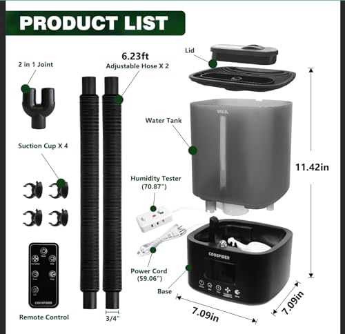 Coospider Reptile Fogger Humidifier, Automatic Humidifiers for Reptiles Tank, Terrarium Humidifiers with Dual Hose Timer Humidity Control, Reptile Mister for Amphibians Herps Vivarium (5L/1.32Gallon) - size: 5L/1.32Gallon-Dual-UP
