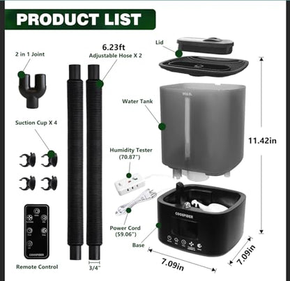 Coospider Reptile Fogger Humidifier, Automatic Humidifiers for Reptiles Tank, Terrarium Humidifiers with Dual Hose Timer Humidity Control, Reptile Mister for Amphibians Herps Vivarium (5L/1.32Gallon) - size: 5L/1.32Gallon-Dual-UP