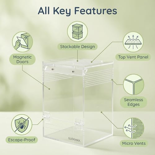 Jumping Spider Enclosure, Acrylic Tarantula Enclosure, 6x6x9 Inch Insect Terrarium with 2 Magnetic Doors, Pre-Assembled Reptile Habitat for Gecko, Mantis, Snail, Lizard, Frog, Hermit Crab, Hatchlings - size: 6x6x9inch