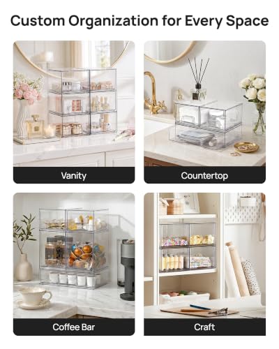 Vtopmart Stackable Storage Drawers Set of 7, Clear Plastic Organizer Bins for Baby Bottle, Beauty Supplies Storage, Ideal for Kichen Countertop, Vanity, Bathroom, Cabinet, Pantry Organization - style: 4 Small+2 High+1 Wide