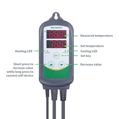 Inkbird WiFi ITC-308 Digital Temperature Controller Thermostat Remote Monitoring Controlling Home Brewing Fermentation Breeding Incubation Greenhouse - size: WiFi ITC-308