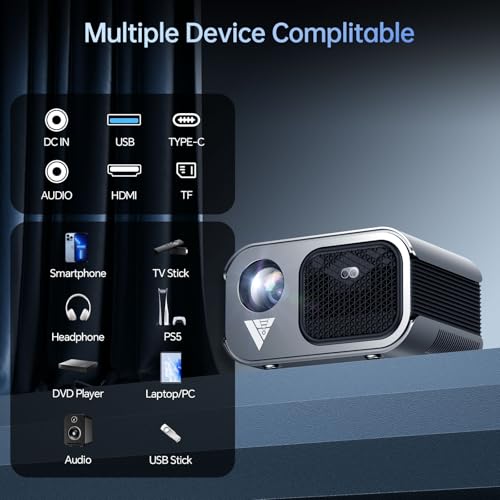 Home Projector with WiFi and Bluetooth, Native 1080P, 4K Support, Portable Smart Projector, Mirror Screen, Compatible with Android, iOS SmartPhone/PC/PS5/TV Stick for Home Movies