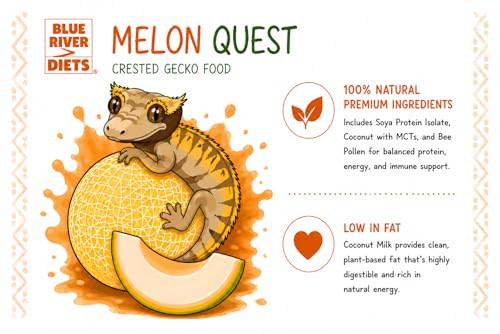 Blue River Diets Complete Crested Gecko Food for Crested Geckos | All-Natural Gecko Food Made in the UK | 2.10oz Melon Quest | 69% Real Fruit