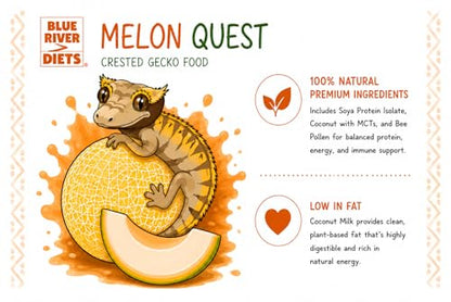 Blue River Diets Complete Crested Gecko Food for Crested Geckos | All-Natural Gecko Food Made in the UK | 2.10oz Melon Quest | 69% Real Fruit