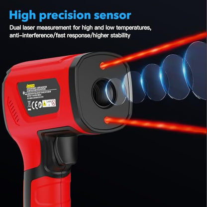Infrared Thermometer High Temperature Gun -40℉~2912℉, 50:1 Dual Laser Thermometer with Probe 14℉ - 932℉, Digital IR Temp Gun for Cooking, Pizza Oven, Engine, Kiln, Forging, Industrial Use - color: Red -40°F - 2912°F(-40-1600℃)