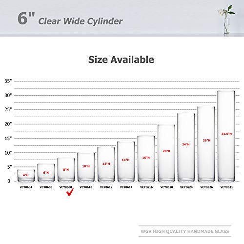 WGV Quality Thick Cylinder Vase, Width 6", Height 8", Clear Glass Container Terrarium Candle Holder for Wedding Centerpiece, Event, Home Decor, 1 Piece - size: 6"x8"H