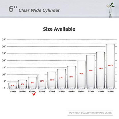 WGV Quality Thick Cylinder Vase, Width 6", Height 8", Clear Glass Container Terrarium Candle Holder for Wedding Centerpiece, Event, Home Decor, 1 Piece - size: 6"x8"H