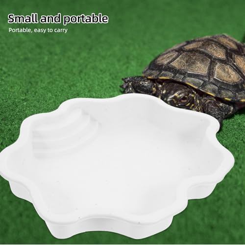 VICASKY Large White Reptile Water Bowl and Bathing Pool with Ramp, Sturdy Feeding Dish and Soaking Basin for Terrarium Use
