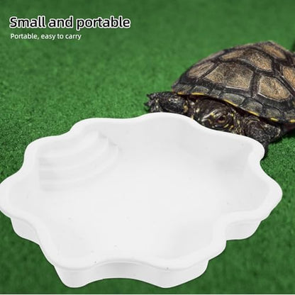 Large Reptile Water Bowl and Turtle Feeding Dish, White Shallow Bathing Pool for Soaking and Drinking, Sturdy Water Dispenser Suitable for Outdoor Turtle and Lizard Habitats
