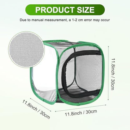 M METERXITY Butterfly Habitat Cage Terrarium, Outdoor Collapsible Mesh Pop-up with Zipper Protection for Breeding Butterfly/Ladybug, Mesh Plant Enclosure [Black with Green, 12 x 12 x 12 Inch] - color: Black With Green