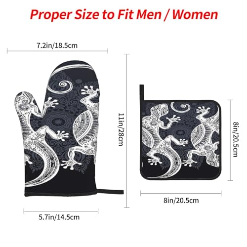 Gecko Lizard Abstract Reptile Animal Herpetology1 4-Piece Oven Mitts and Handle Covers Set - Heat Resistant Baking Gloves for Kitchen BBQ Grilling