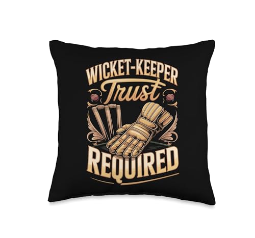 Wicket Keeper Trust Required Cricket Throw Pillow - size: 16x16