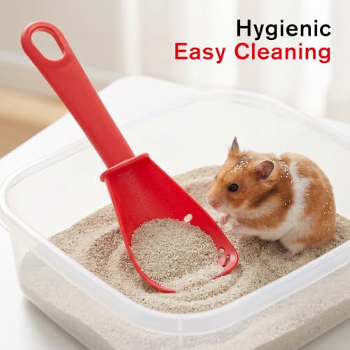 2 Pcs Hamster Sand Bath Scoop Hamsters Cage Accessories Sifter Shovel | Plastic Litter Scooper Small Animal Litter Scoop Red White Plastic Mesh Scooper for Chinchilla Bearded Dragon Gerbil Reptile