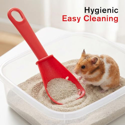 2 Pcs Hamster Sand Bath Scoop Hamsters Cage Accessories Sifter Shovel | Plastic Litter Scooper Small Animal Litter Scoop Red White Plastic Mesh Scooper for Chinchilla Bearded Dragon Gerbil Reptile
