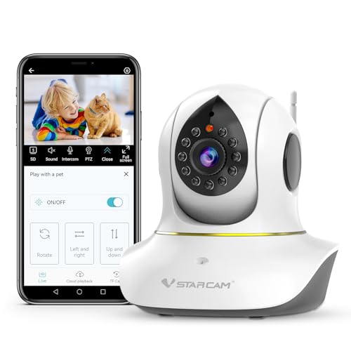 VSTARCAM 3MP Pet Cameras, Security Camera Indoor, Interactive Cat/Pet Camera with Phone App, 2.4GHz with IR Night Vision, AI Motion Tracking, 2-Way Audio, 24/7 Cloud & SD Card Storage