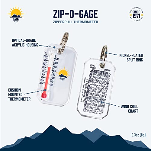 Sun Company Zip-o-gage - Zipper Pull Thermometer for Jacket, Parka, or Backpack | Mini Outdoor Keychain Thermometer - color: White