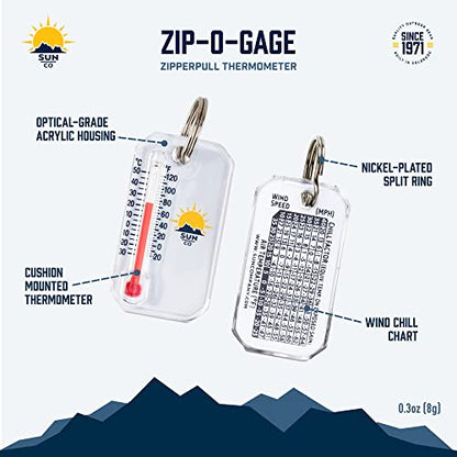 Sun Company Zip-o-gage - Zipper Pull Thermometer for Jacket, Parka, or Backpack | Mini Outdoor Keychain Thermometer - color: White