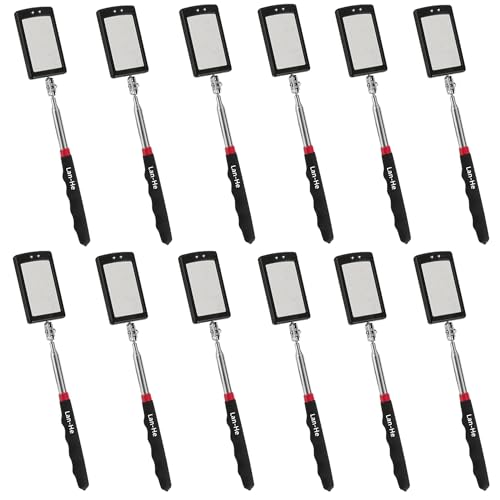 Lan-He Telescoping Inspection Mirror with 2 LED Lights extendable Machine Tool Inspection Mirrors 360 Swivel for Extra Viewing Dead Angle,Line of Obstacle Area Mechanic Automotive Gifts (12pcs)