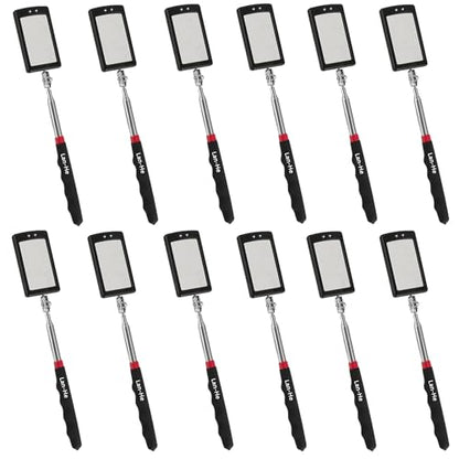 Lan-He Telescoping Inspection Mirror with 2 LED Lights extendable Machine Tool Inspection Mirrors 360 Swivel for Extra Viewing Dead Angle,Line of Obstacle Area Mechanic Automotive Gifts (12pcs)