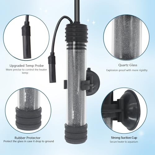 Small Aquarium Heater 100W Submersible Fish Tank Heater for 10-25 Gallons, Dual LED Display Temperature Controller, Suitable for Saltwater and Freshwater, Mini Water Heater for Betta/Turtle Tank - size: 100W