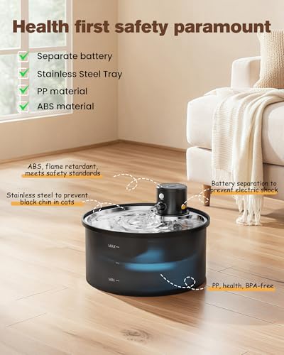Wireless Cat Water Fountain Cordless: 108oz Battery Operated Cat Fountain | 3.2L Automatic Pet Water Dispenser Rechargeable Drinking Fountains for Cats Indoor with Motion Sensor Multiple Cats and Dogs