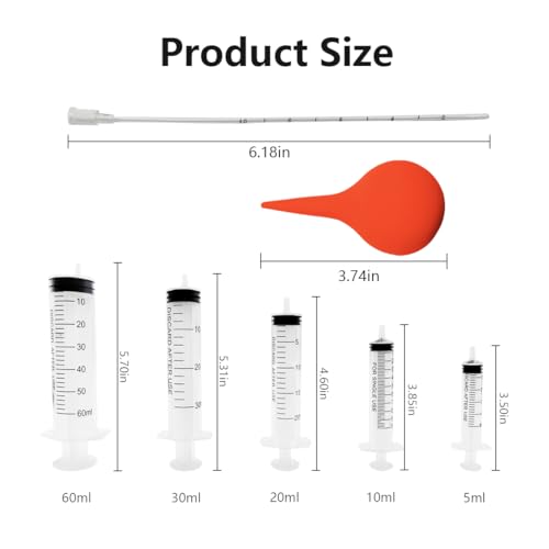11pcs Puppy Kitten Feeding Tube Kit for Small Animals and Clear Feeding Syringe 5/10/20/30/60ml, Clear Feeding Tube, Syringe Bulb for Puppy Kitten Nestling Feeding Tools