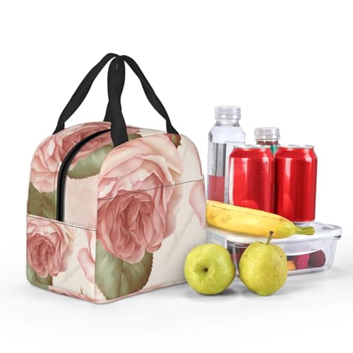 Insulated Lunch Bag Beauty Pink Roses Lunch Box for Women Men Reusable Leakproof Lunch Cooler Bag for Office Picnic - color: Beauty Pink Roses