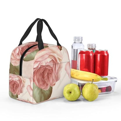 Insulated Lunch Bag Beauty Pink Roses Lunch Box for Women Men Reusable Leakproof Lunch Cooler Bag for Office Picnic - color: Beauty Pink Roses