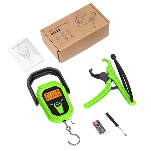 ORIA Digital Fish Scale with Lip Gripper, 110lb/50kg, Batteries Included | Waterproof, 3 Units, LCD Backlit, 38'' Built-in Tape Measure, Non-slip Ergonomic Handle, for Luggage Home Outdoor - color: Green