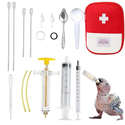 16 pcs Bird Feeding Syringe Set - Bird Hand Feeding Syringe Set, Birds Feeder with 20ml Feeding Syringes, Birds Feeder Scoop, Soft Tubes for Parakeets & Cockatiels (Red) - color: Red