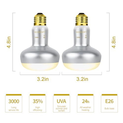 Reptile Heat Lamp 100W,(2 Pack) Heat Emitter UVA Heat Lamp Bulb,Intense Basking Spot Simulated Natural Sunlight Heating Lamp Bulb, Fit E26 Pet Lighting fixtures,for Bearded Dragon, Lizard