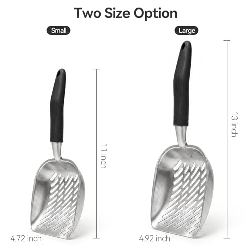 Cat Litter Scoop, Kitty Metal Scooper with Long Handle | Heavy Duty Aluminum Deep Sifter, Rustproof Durable Kitten Poop Shovel for Travel & Small Litter Box - color: Black, size: Medium